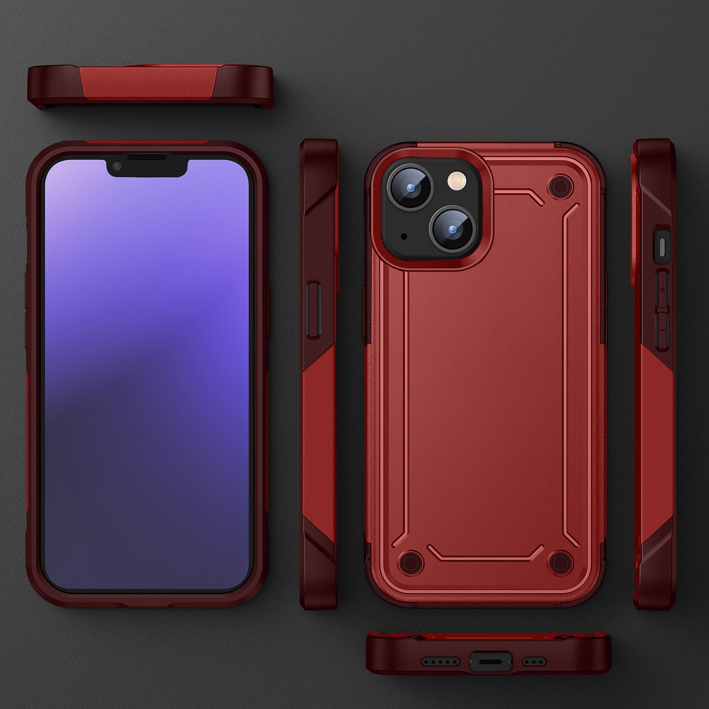 New Front Back Full Protection Case For Iphone 13pro max Sam S23 Red.m Note 10s Waterproof Shockproof Pc TPu Case