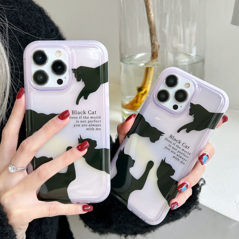 Black Cute silhouette Cat Phone Cover Tpu+pc All-inclusive Customized Shockproof Phone Case For Iphone 14 13 12 Pro Max