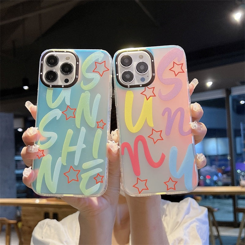 Cell Phone Back Cover With Black Camera Frame Glitter Mobile Bag Colorful Letters Phone Case For Iphone 11 12 13 14 Pro Max