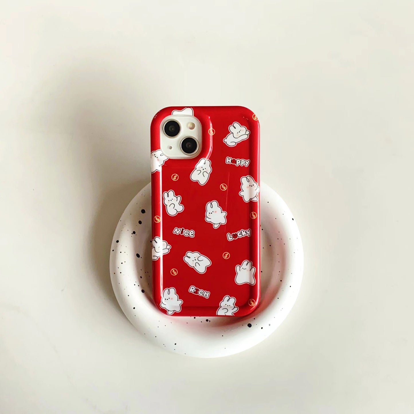 2023 fashion red rabbit mobile phone case with rotating bracket phone back cover for iphone 12