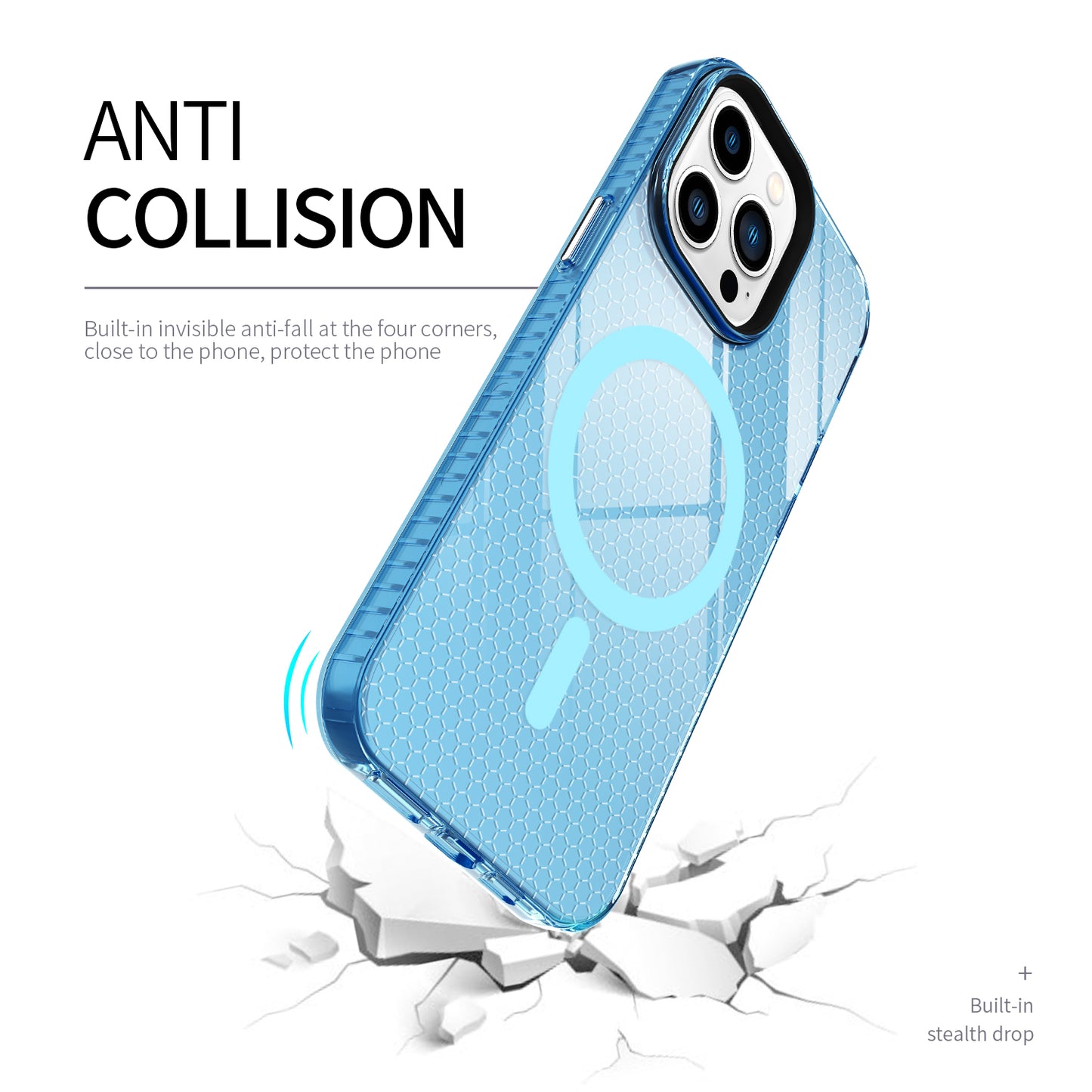 support wireless charging blue transparent honeycomb phone case for iphone 11 pro max