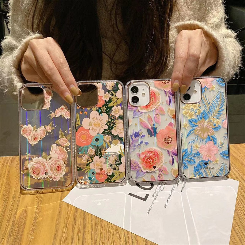 2023 New Arriving Imd Flowers Phone Case For Iphone 14 13 12 11 Flower Painting Dazzling Imd Phone Case