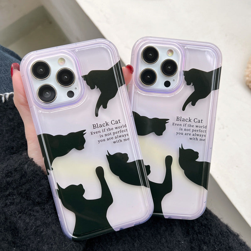 Black Cute silhouette Cat Phone Cover Tpu+pc All-inclusive Customized Shockproof Phone Case For Iphone 14 13 12 Pro Max