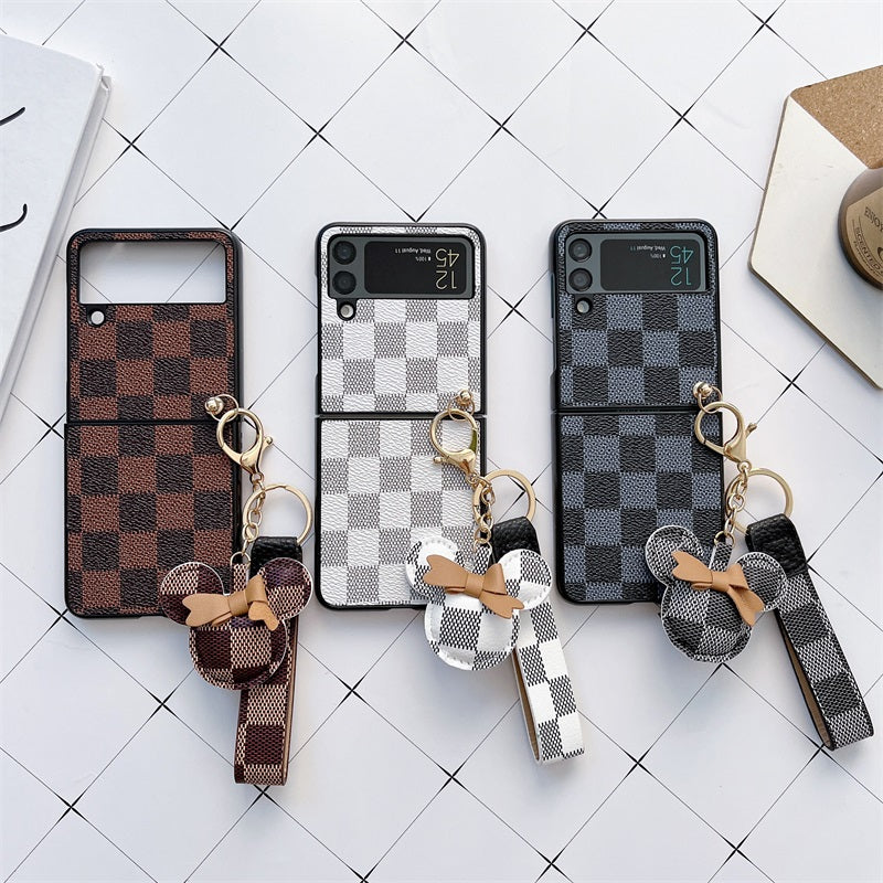 Hot Selling Chessboard Luxury Leather Phone Case Back Cover Wholesalers Veneer Leather Phone Cases For SAM ZFLIP3 4