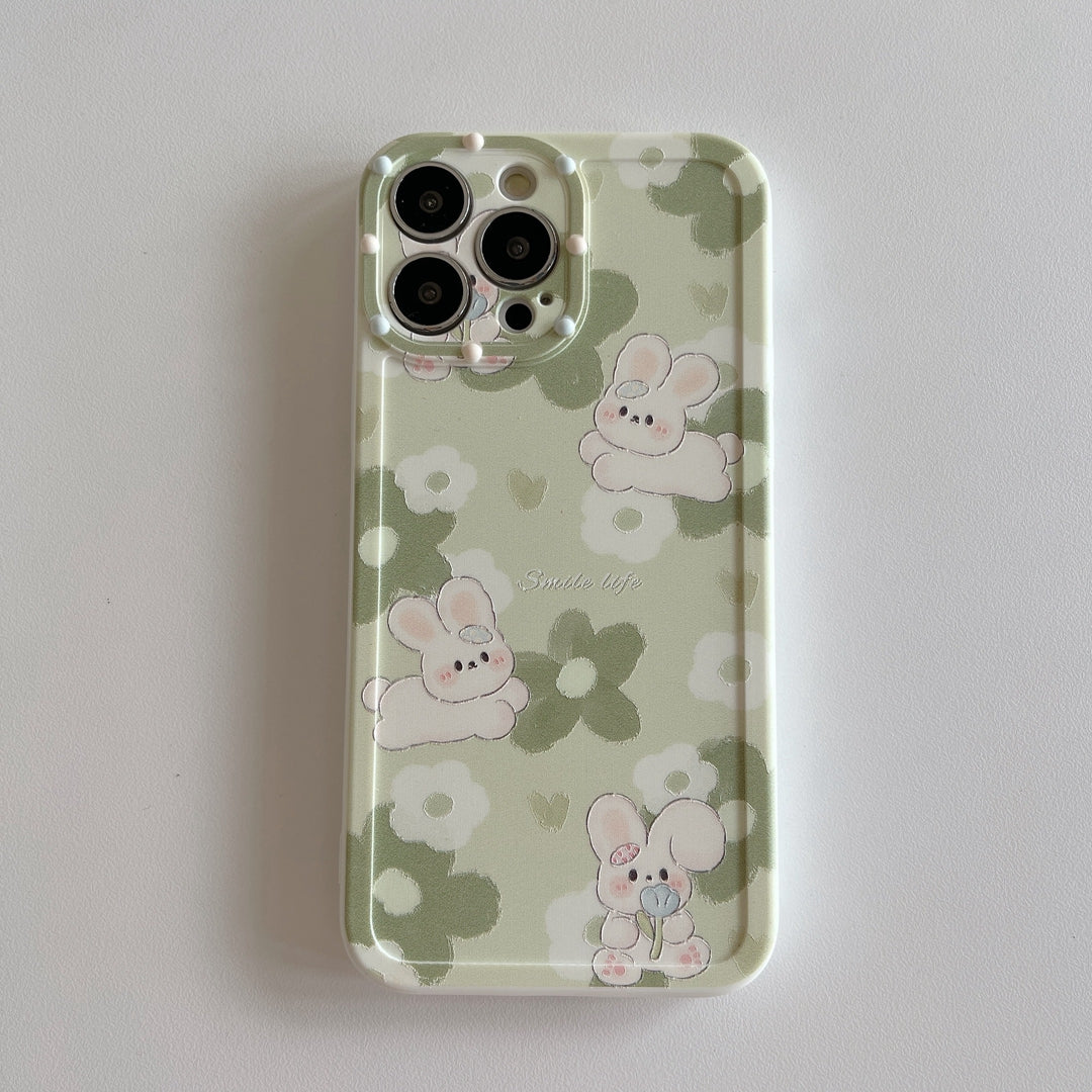 wholesale 2023 Luxury polka dot lens green flower rabbit mobile cover for iphone x 11 12 13 phone case