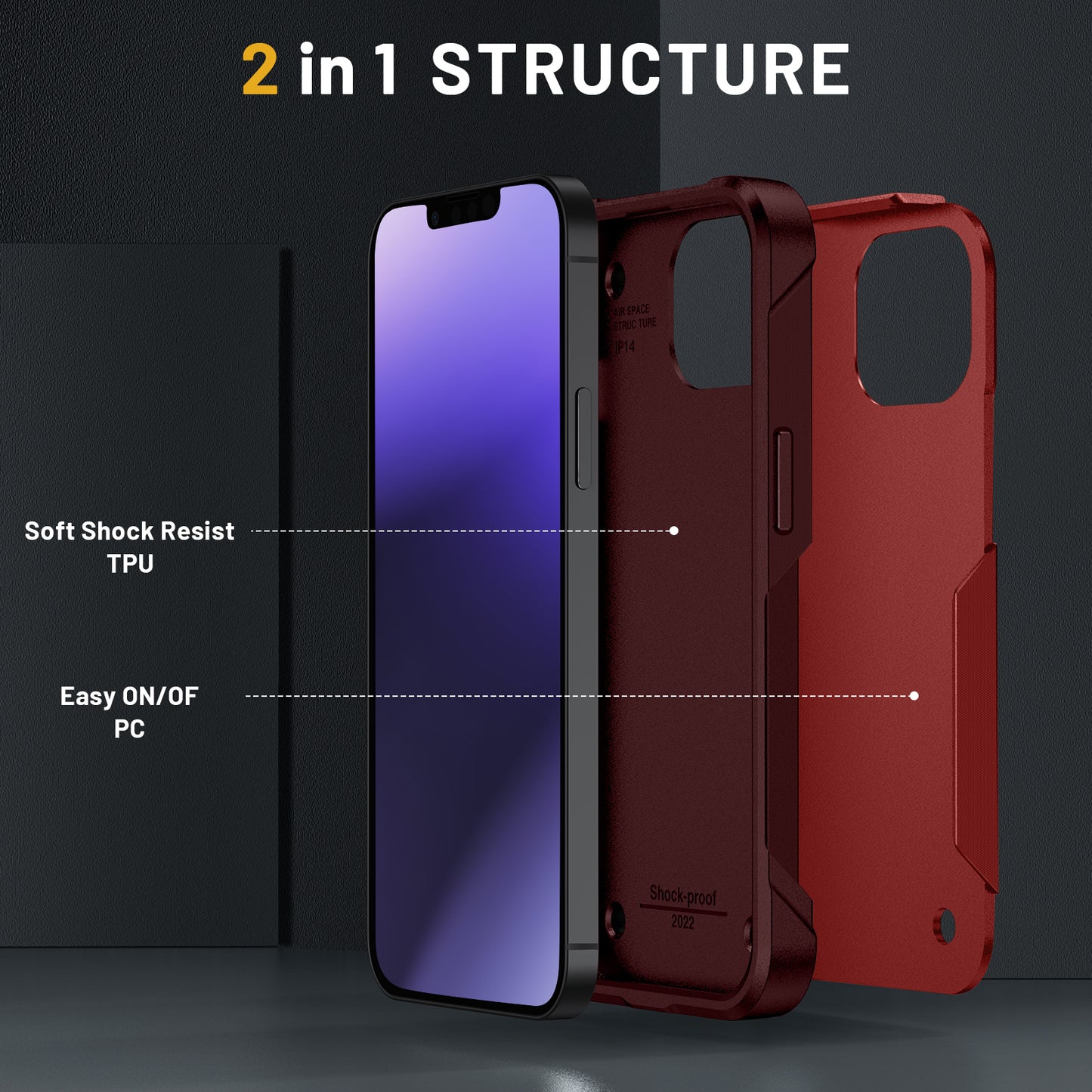 New Front Back Full Protection Case For Iphone 13pro max Sam S23 Red.m Note 10s Waterproof Shockproof Pc TPu Case