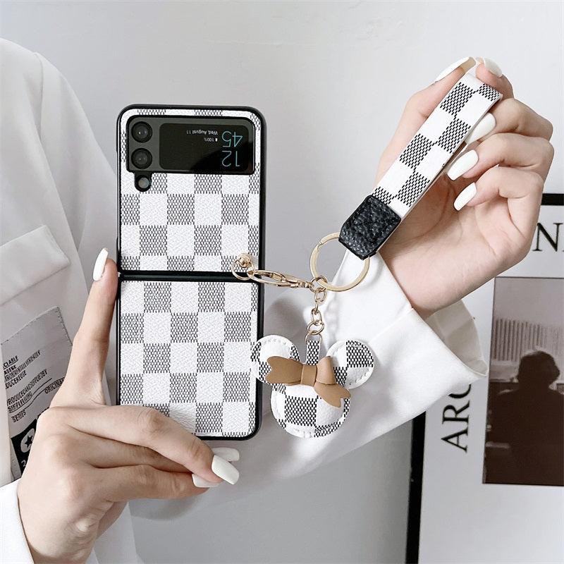 Hot Selling Chessboard Luxury Leather Phone Case Back Cover Wholesalers Veneer Leather Phone Cases For SAM ZFLIP3 4