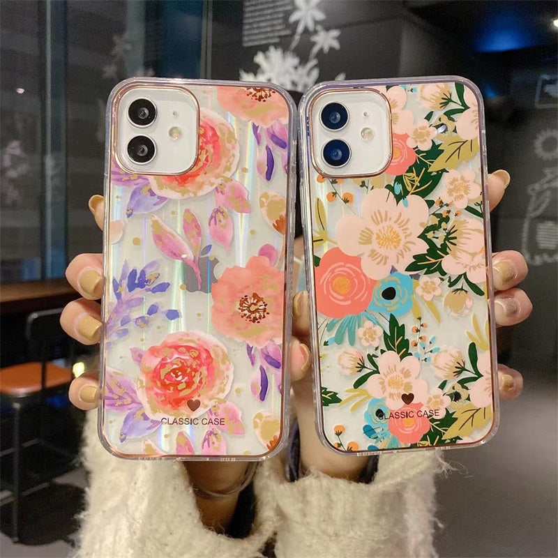 2023 Newest Electroplating Aurora Phone Case For Iphone 14pro 13 pro max Protective Case Flower Printing Tpu Phone Case