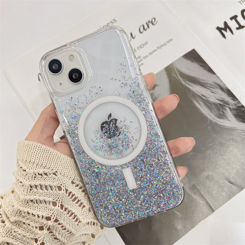 INS fashion Shiny Magnetic Wireless Charging Phone Case Transparent Soft phone case for iphone 14