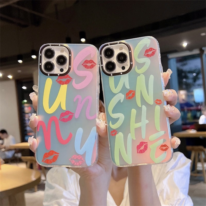 Cell Phone Back Cover With Black Camera Frame Glitter Mobile Bag Colorful Letters Phone Case For Iphone 11 12 13 14 Pro Max