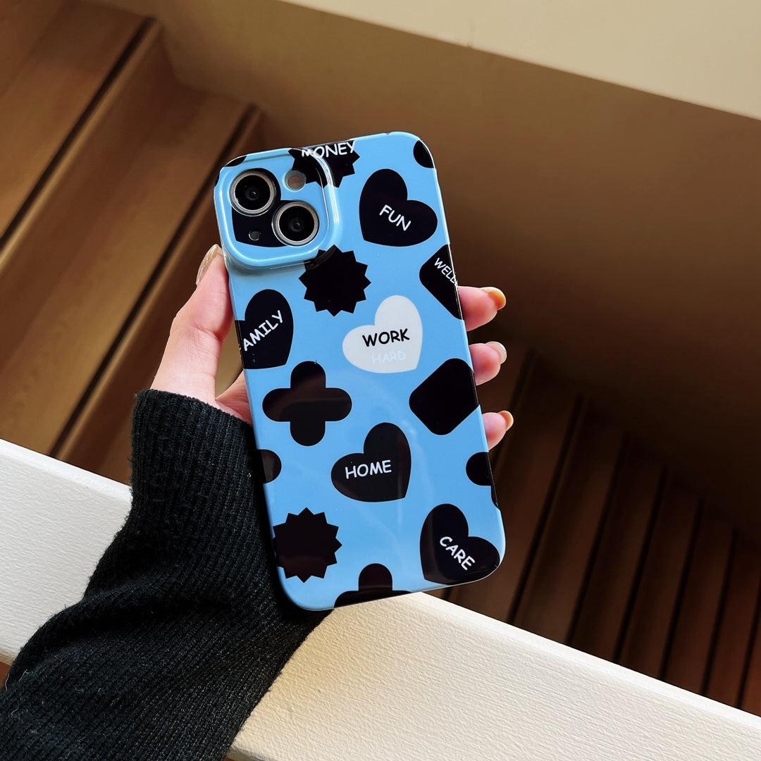 Latest Style Black Heart Stickers Blue Color Mobile Cell Phone Case Covers For Iphone 11 Xs Xr Xs Max 12 13 14