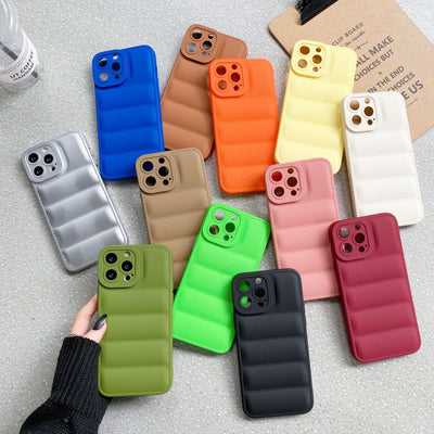 Fashion Custom Soft Touch Puffer Down Jacket Phone Case Cover for iPhone 14 13 12 11 Pro Max X XR XS