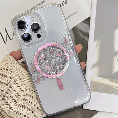 Hot sale Shiny bling phone case transparent Magnetic Wireless Charging phone case cover for iphone 14