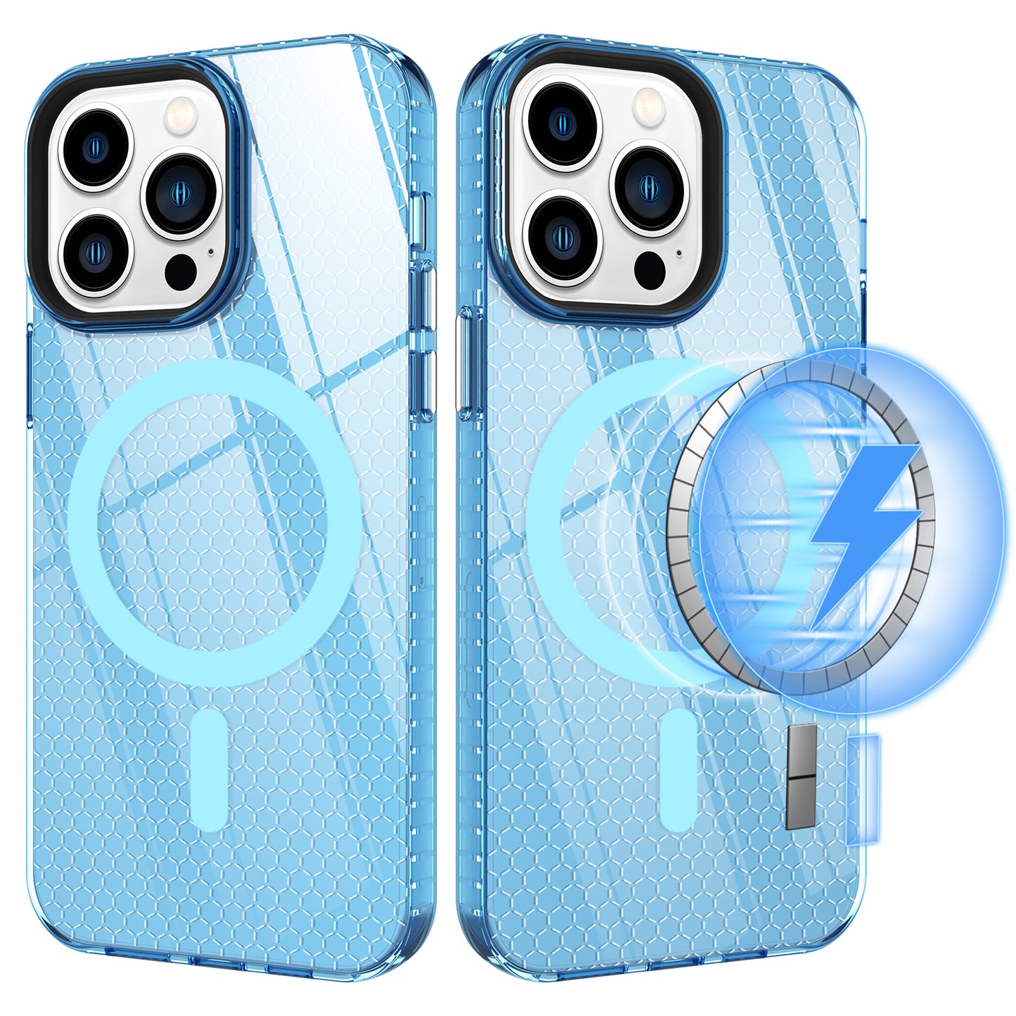 support wireless charging blue transparent honeycomb phone case for iphone 11 pro max