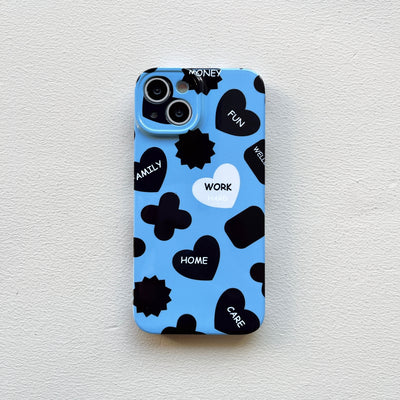 Latest Style Black Heart Stickers Blue Color Mobile Cell Phone Case Covers For Iphone 11 Xs Xr Xs Max 12 13 14